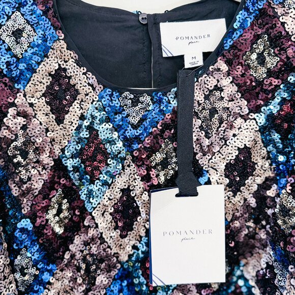 NWT Pomander Place Multi Sequin Jada Blouse, Size Medium - Picture 5 of 8